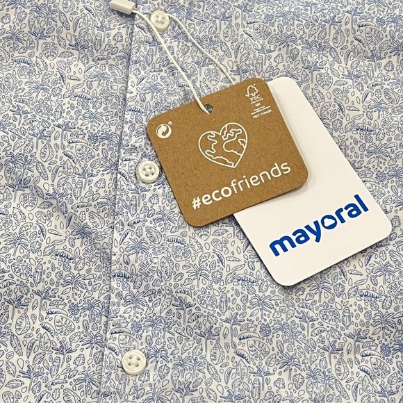 Mayoral Ecofriends Boys Long Sleeve Floral Button-Up Shirt Size 4 100% Cotton NW - Picture 4 of 4